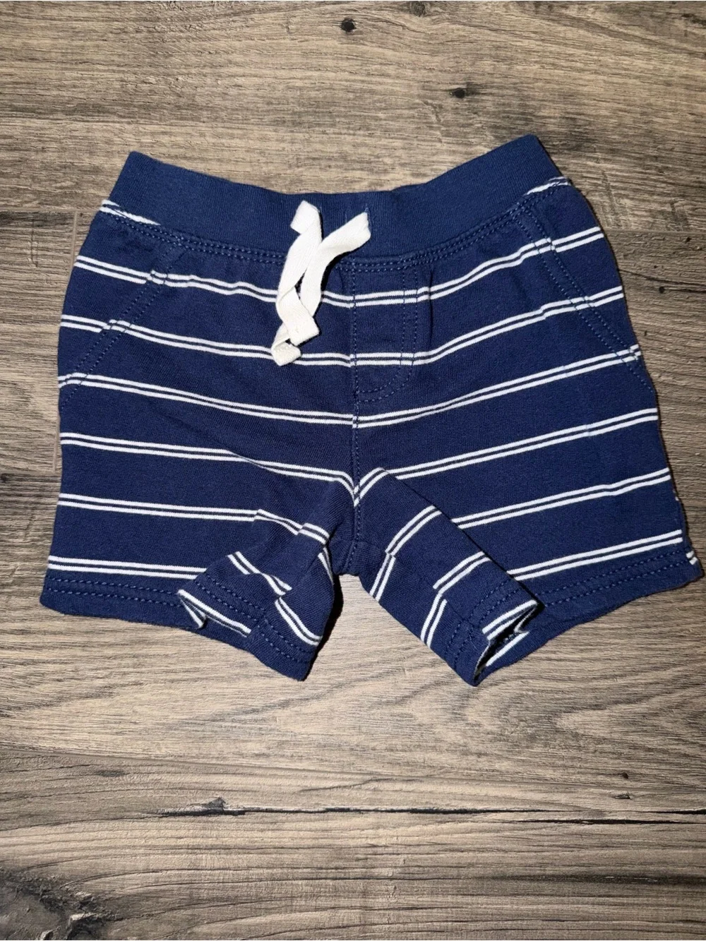 Carter's Navy Blue Striped Knit Shorts with White Drawstring